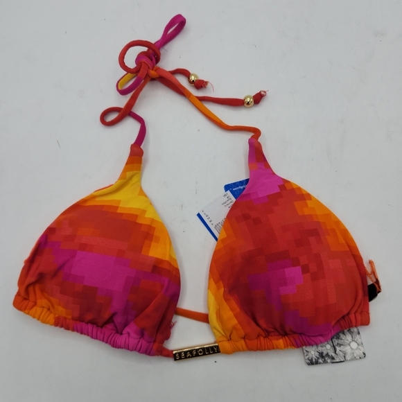 Seafolly Australia Swim Red Orange Pink Yellow Triangle Bikini Top Size 4 - Picture 9 of 9